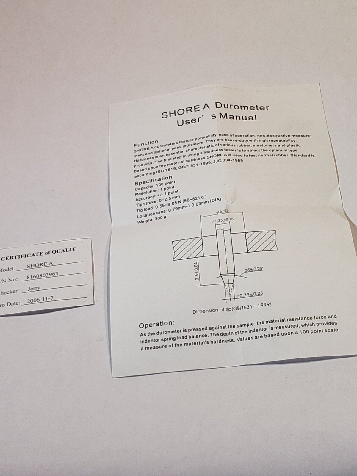durometer shore A new boxed 11D