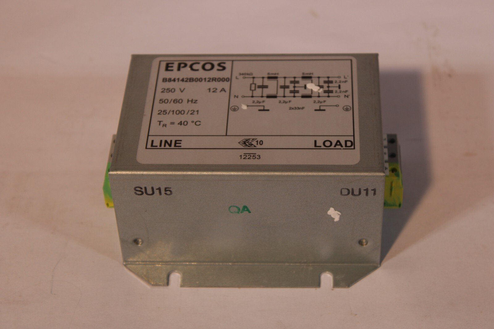 Filtre de ligne de puissance Usage Général 250 V 12 A EPCOS B84142B0012R000 12D