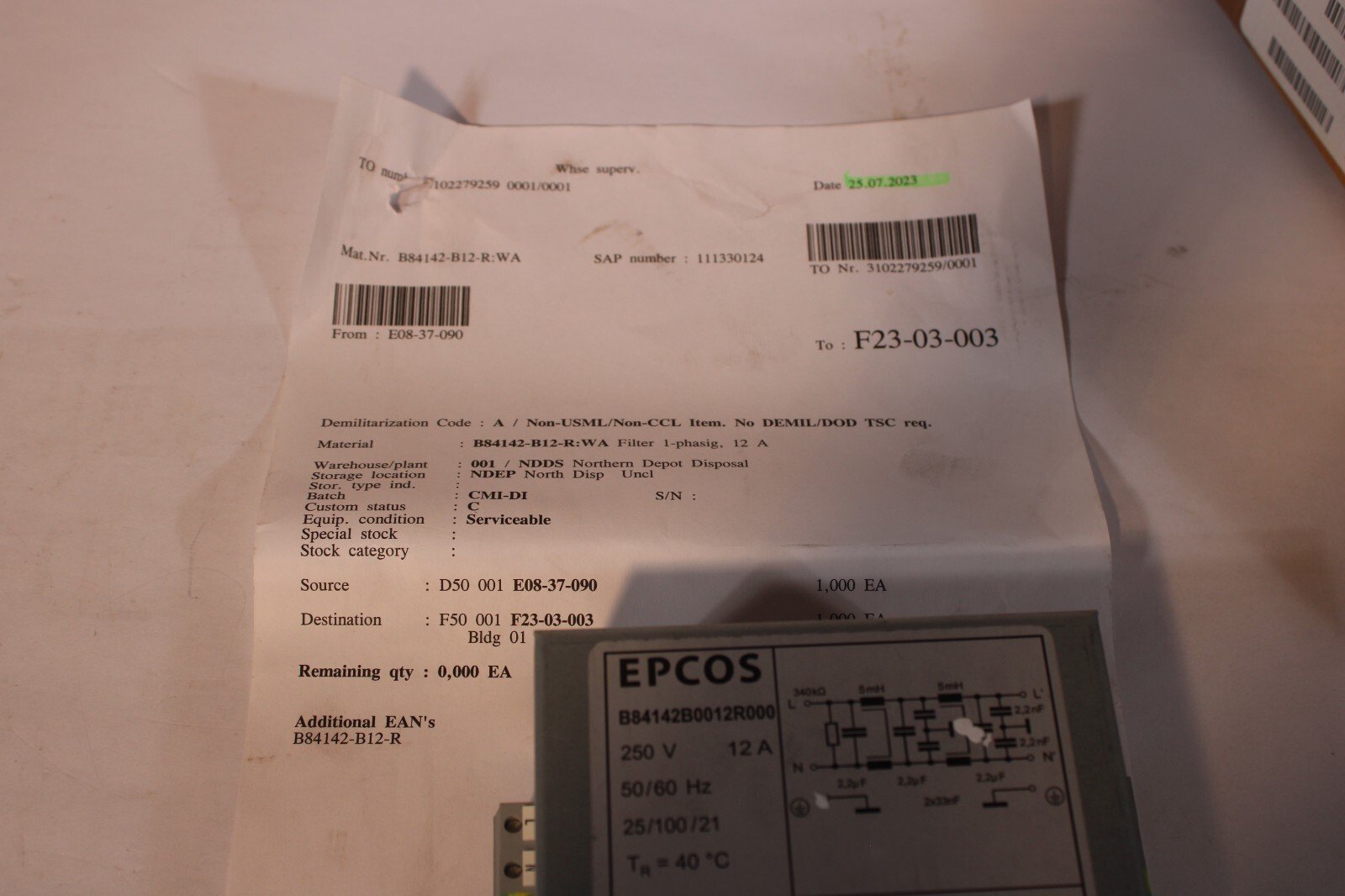 Filtre de ligne de puissance Usage Général 250 V 12 A EPCOS B84142B0012R000 12D