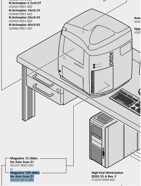 axioscan zeiss 432337-9013 magazine for 100 slides 76 x 26